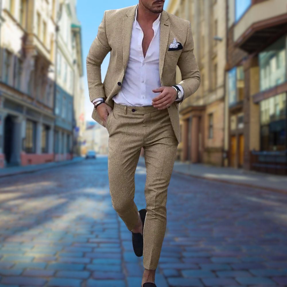 Stylowy garnitur męski Slim Fit - Noah-Khaki-XS-Trend Polska