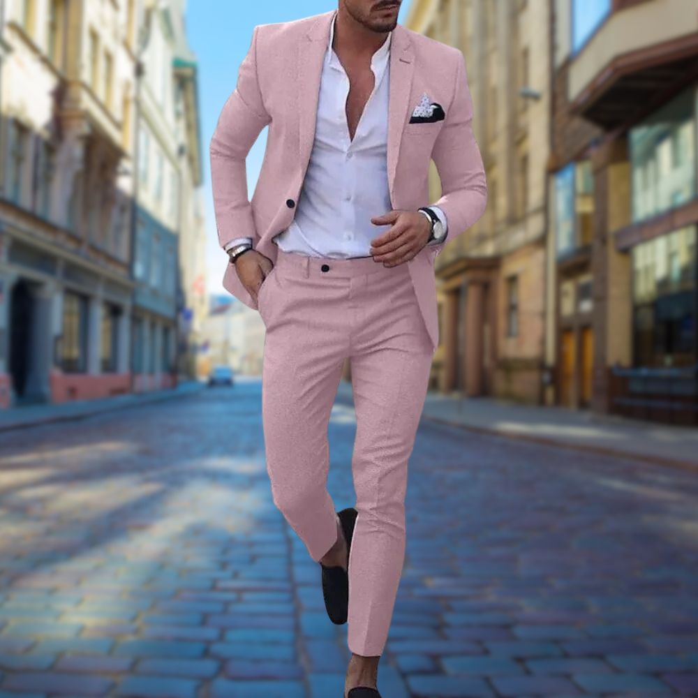 Stylowy garnitur męski Slim Fit - Noah-Różowy-XS-Trend Polska
