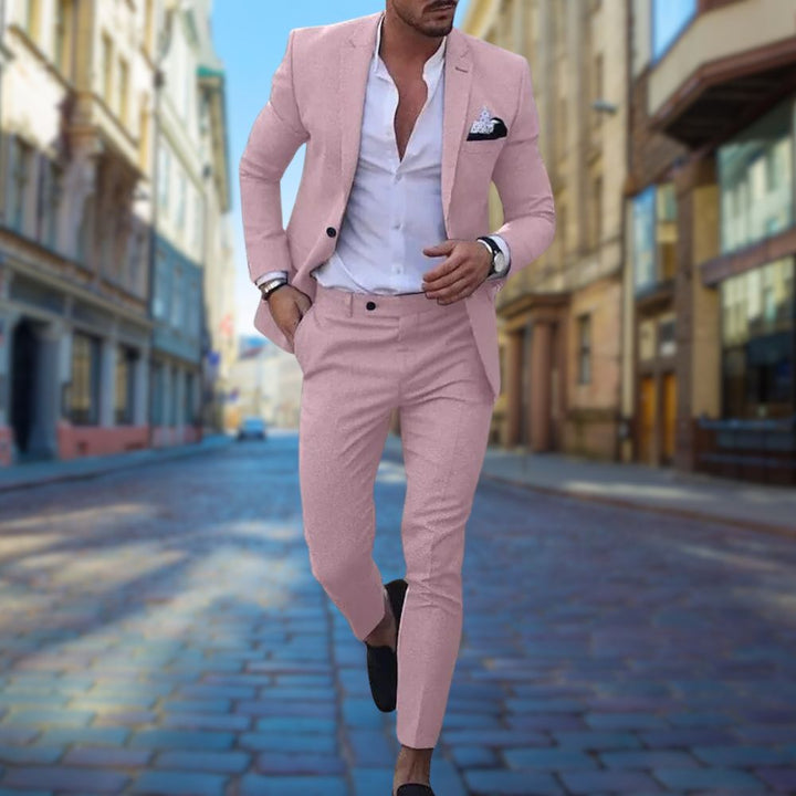 Stylowy garnitur męski Slim Fit - Noah-Różowy-XS-Trend Polska