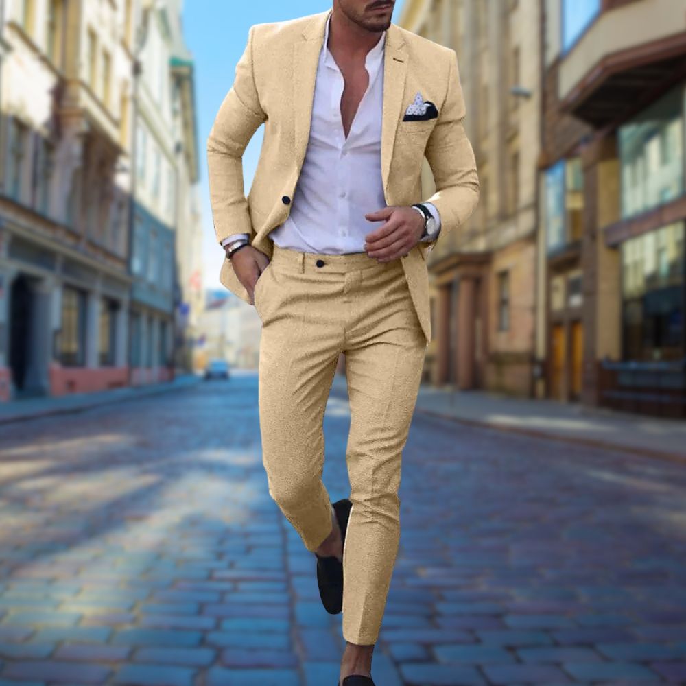 Stylowy garnitur męski Slim Fit - Noah-Żółty-XS-Trend Polska