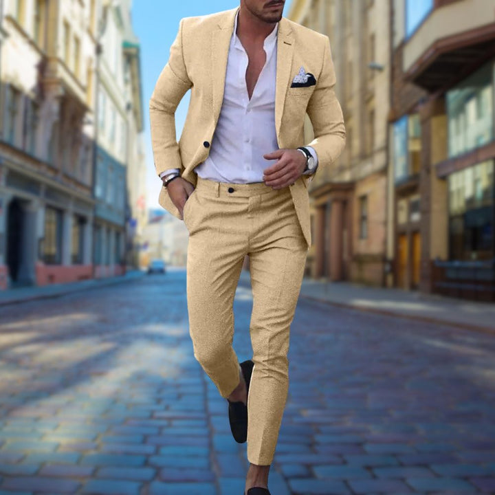Stylowy garnitur męski Slim Fit - Noah-Żółty-XS-Trend Polska