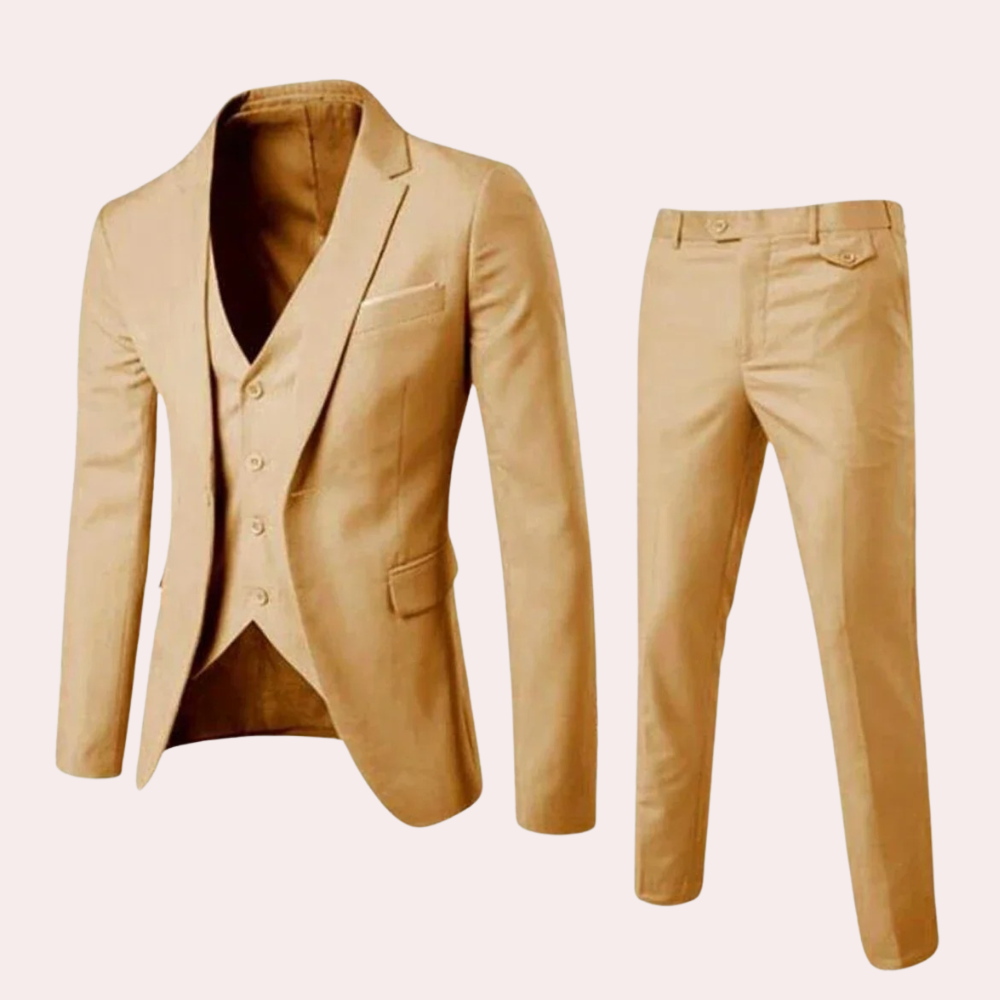Stylowy i Komfortowy Garnitur Męski - Maxim-Khaki-S-Trend Polska