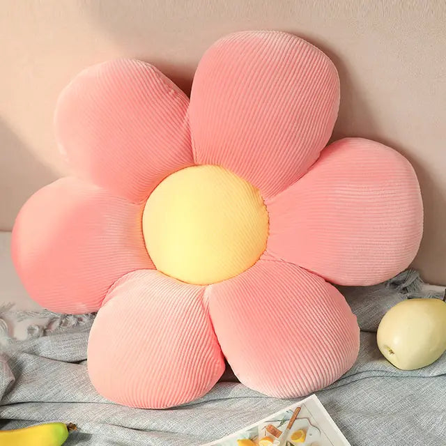 Stylowy i Wygodny Okrągły Poduszkowy - Kwiatowa Rozkosz-Różowo-Żółty-55X55cm-Trend Polska