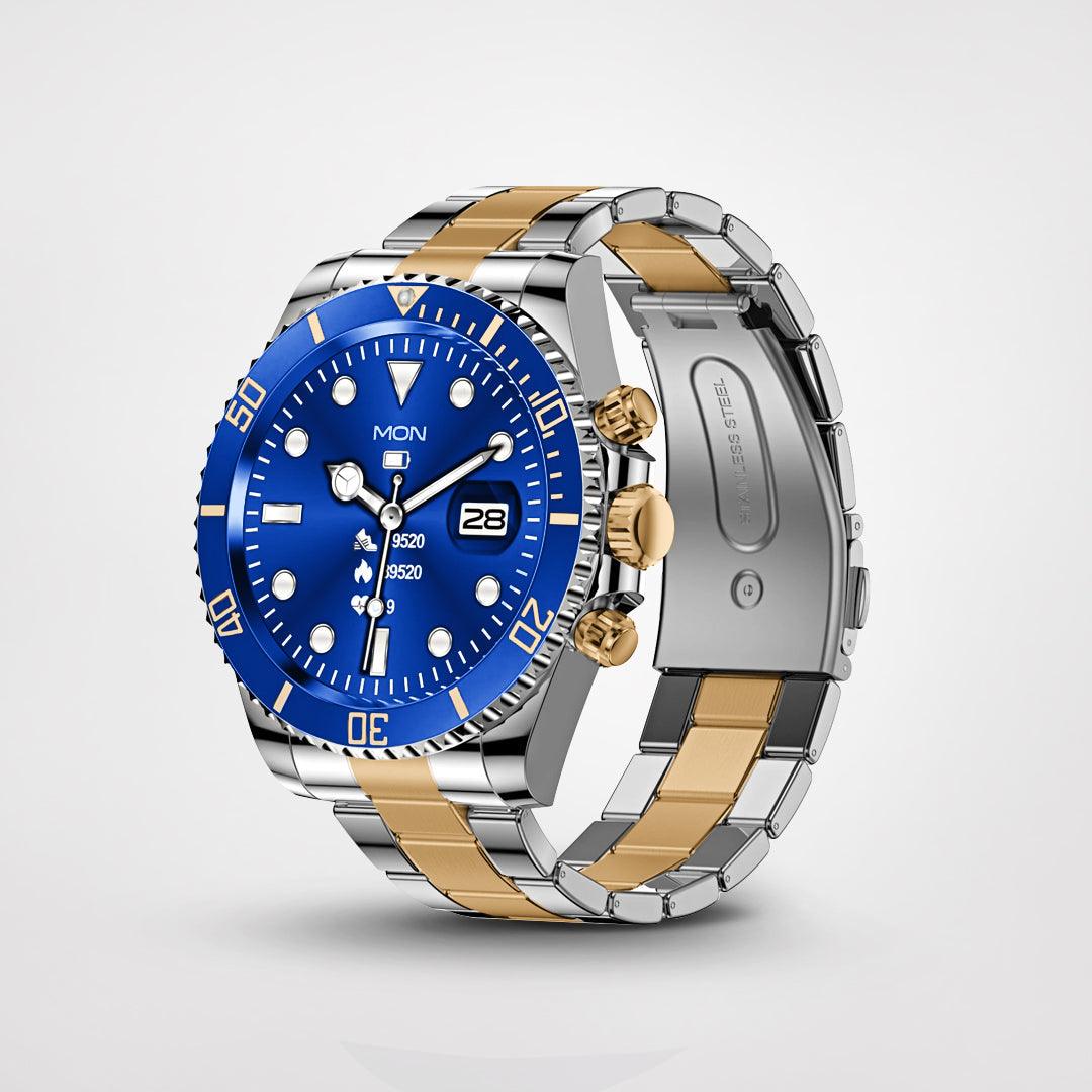 Stylowy i zaawansowany smartwatch - PowerFit-Niebieski/Złoty-Trend Polska