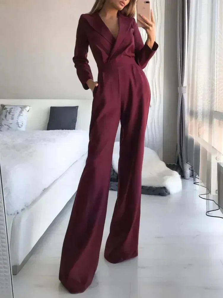Stylowy kombinezon z długimi rękawami - Sophie-Czerwony-S-Trend Polska