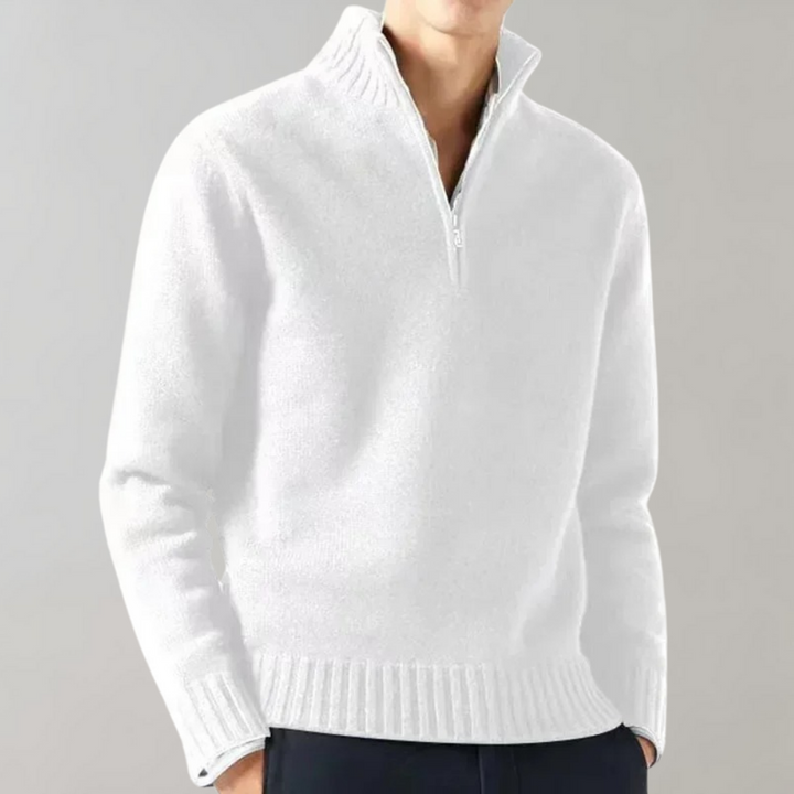 Stylowy męski sweter pół-zamek - Ethan-Biały-S-Trend Polska