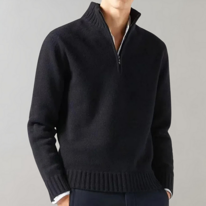 Stylowy męski sweter pół-zamek - Ethan-Czarny-S-Trend Polska