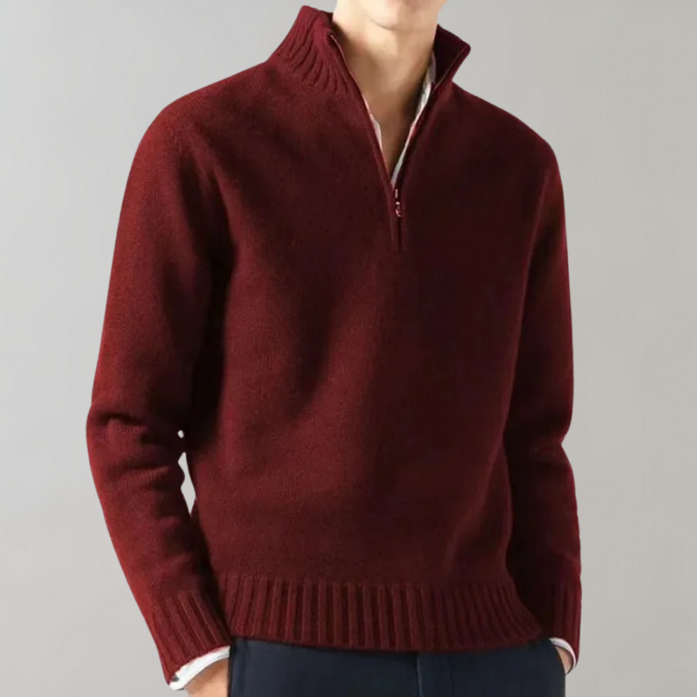 Stylowy męski sweter pół-zamek - Ethan-Czerwony-S-Trend Polska