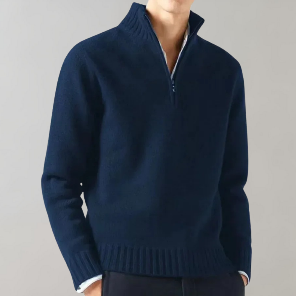 Stylowy męski sweter pół-zamek - Ethan-Morska niebieska-S-Trend Polska