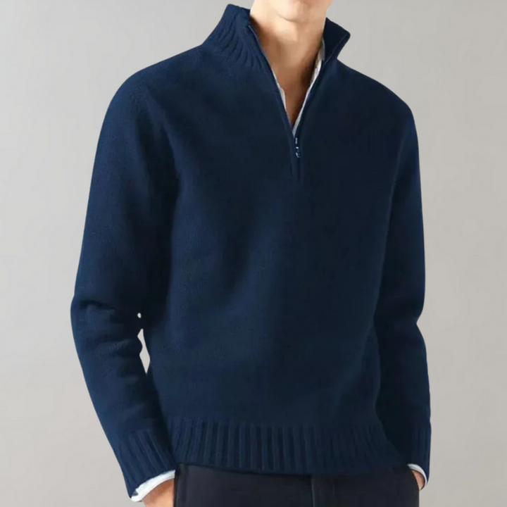Stylowy męski sweter pół-zamek - Ethan-Morska niebieska-S-Trend Polska