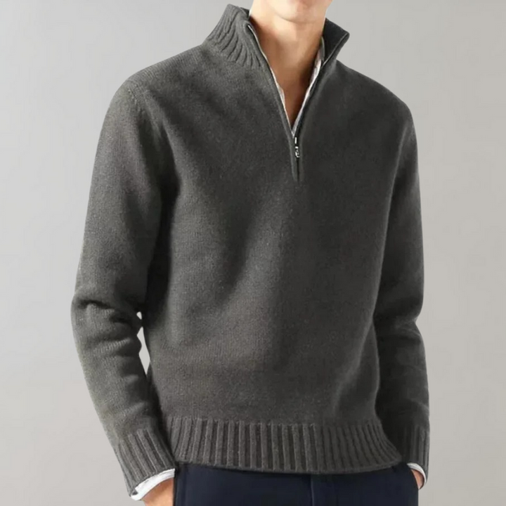 Stylowy męski sweter pół-zamek - Ethan-Szary-S-Trend Polska