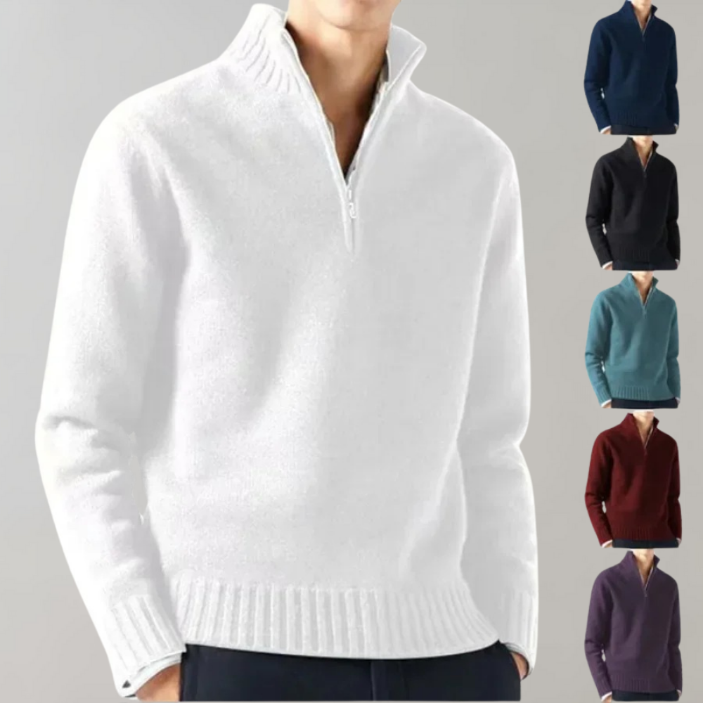 Stylowy męski sweter pół-zamek - Ethan-Czarny-S-Trend Polska