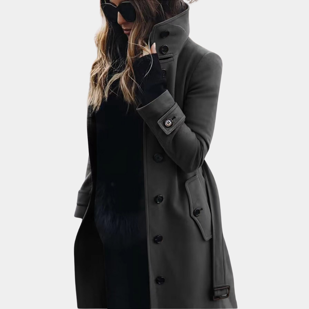 Stylowy płaszcz trench dla kobiet - Vivienne-ciemnoszary-XS-Trend Polska