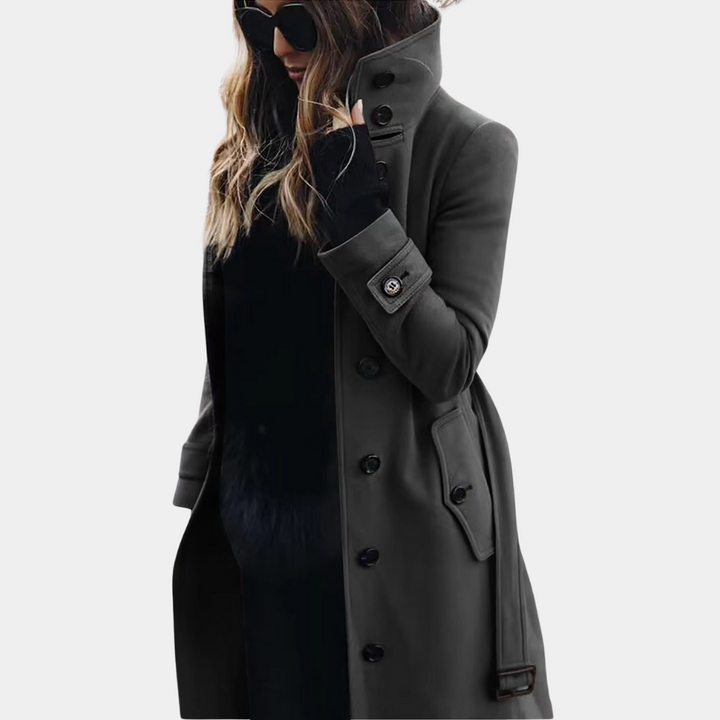 Stylowy płaszcz trench dla kobiet - Vivienne-ciemnoszary-XS-Trend Polska
