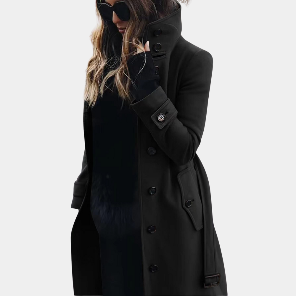Stylowy płaszcz trench dla kobiet - Vivienne-Czarny-XS-Trend Polska