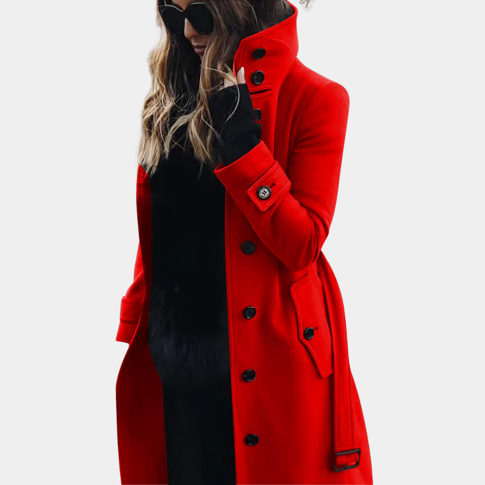 Stylowy płaszcz trench dla kobiet - Vivienne-Czerwony-XS-Trend Polska