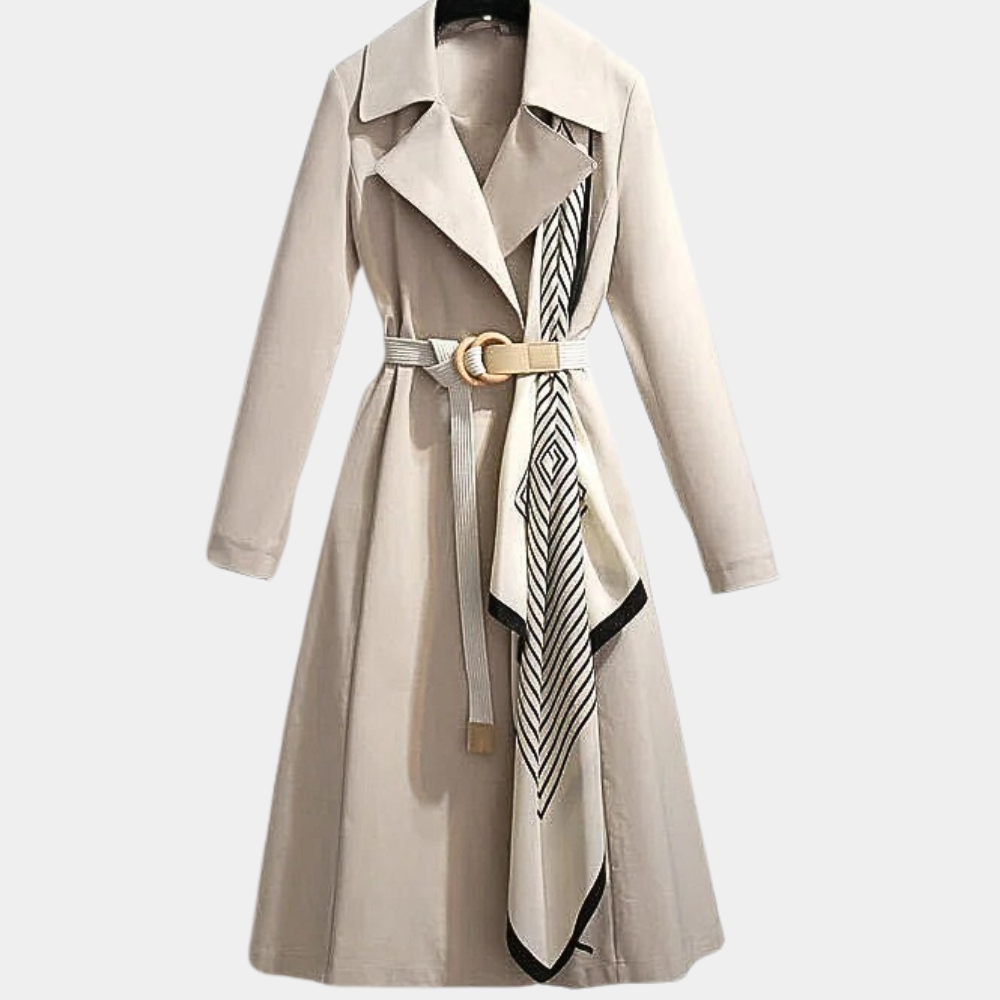 Stylowy płaszcz trench dla kobiet z paskiem - Noa-Beżowy-XS-Trend Polska