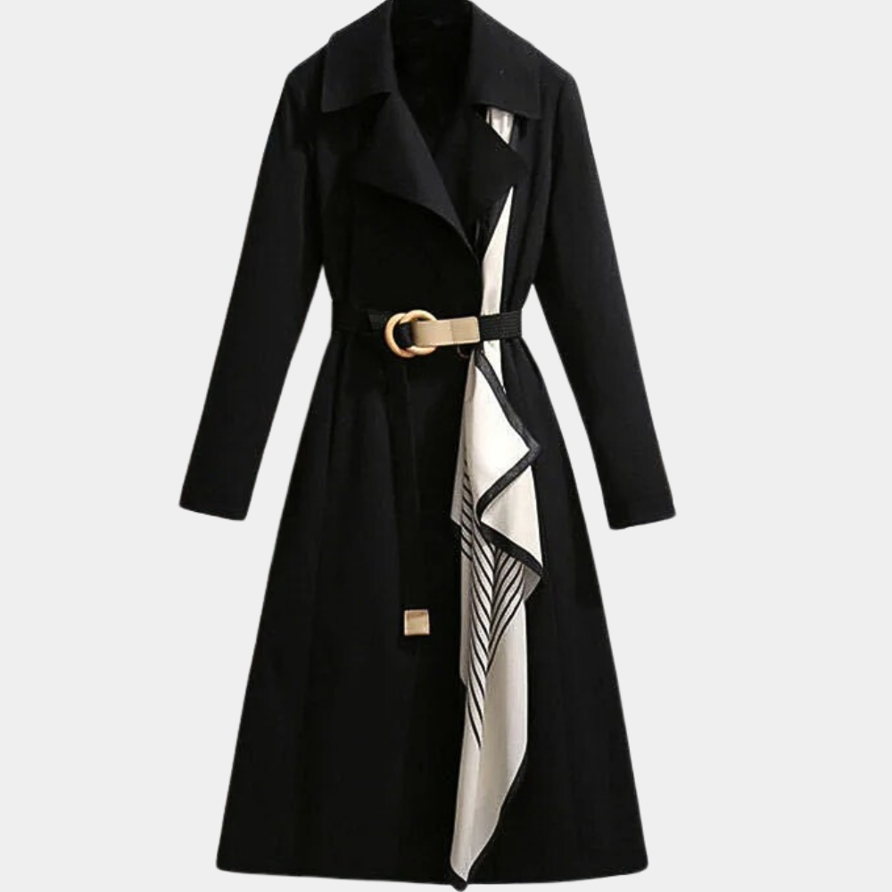 Stylowy płaszcz trench dla kobiet z paskiem - Noa-Czarny-XS-Trend Polska