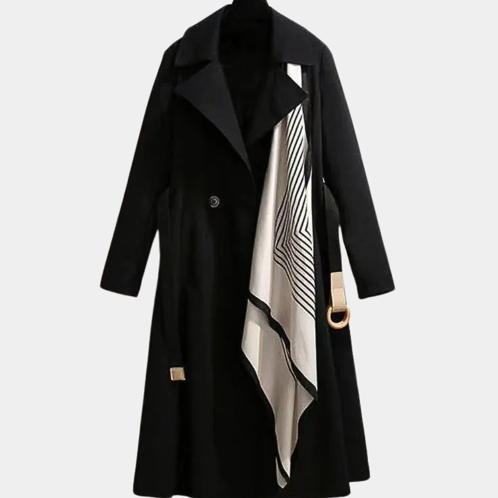 Stylowy płaszcz trench dla kobiet z paskiem - Noa-Czarny-XS-Trend Polska