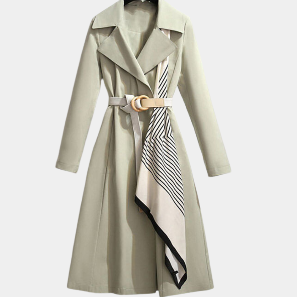 Stylowy płaszcz trench dla kobiet z paskiem - Noa-Zielony-XS-Trend Polska