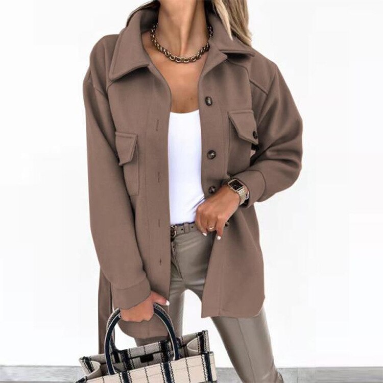 Stylowy płaszcz z wełny dla kobiet - Sophie-Brązowy-S-Trend Polska