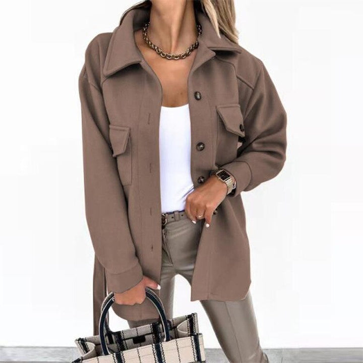 Stylowy płaszcz z wełny dla kobiet - Sophie-Brązowy-S-Trend Polska