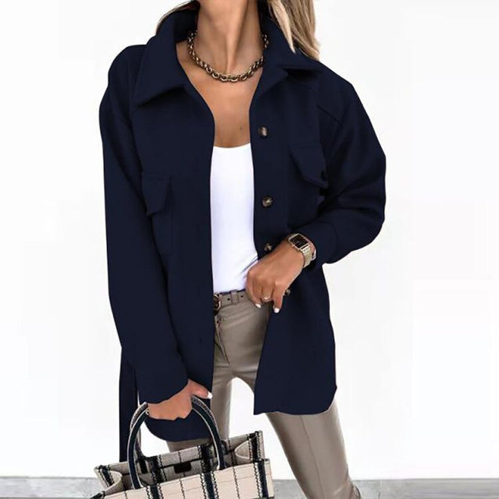 Stylowy płaszcz z wełny dla kobiet - Sophie-morski niebieski-S-Trend Polska