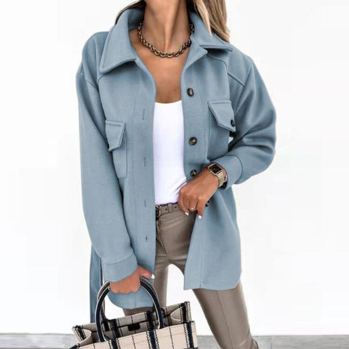 Stylowy płaszcz z wełny dla kobiet - Sophie-Niebieski-S-Trend Polska