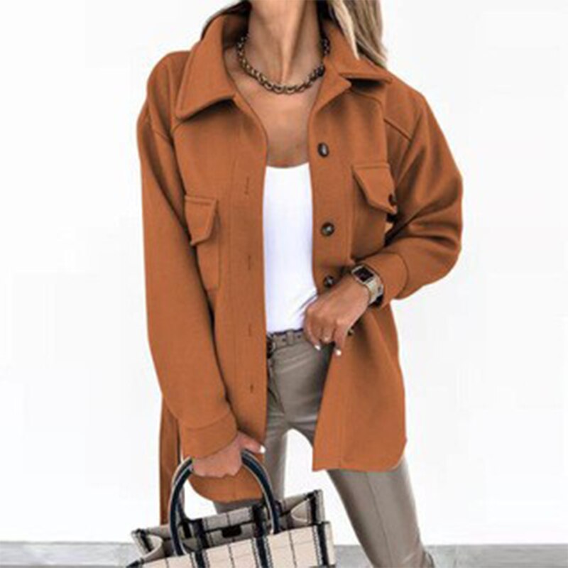 Stylowy płaszcz z wełny dla kobiet - Sophie-Pomarańczowy-S-Trend Polska