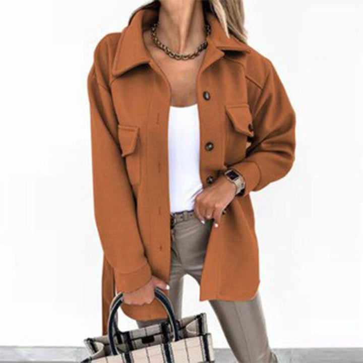 Stylowy płaszcz z wełny dla kobiet - Sophie-Pomarańczowy-S-Trend Polska