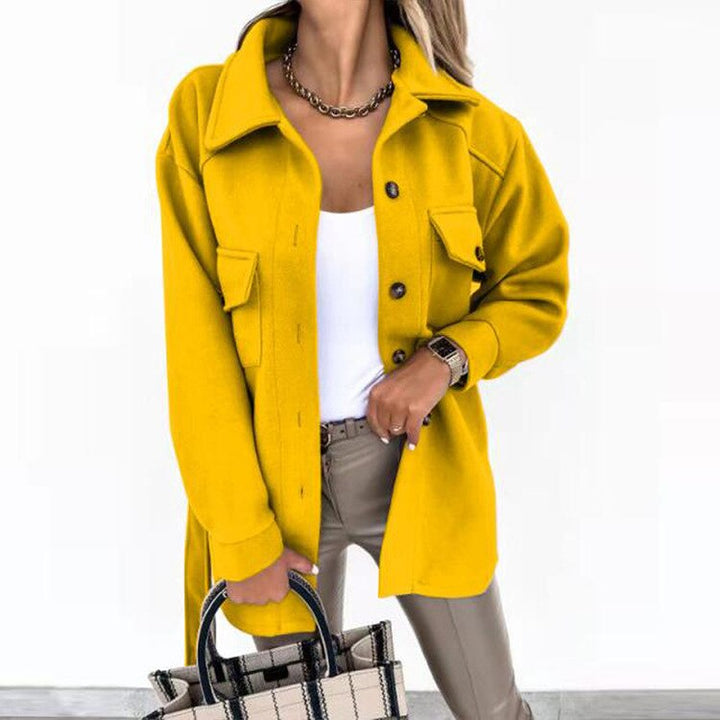 Stylowy płaszcz z wełny dla kobiet - Sophie-Żółty-S-Trend Polska
