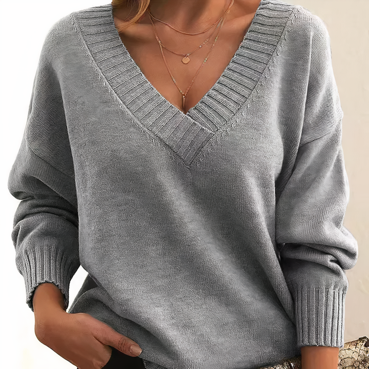 Stylowy sweter damski z kaszmiru - Isabella-Szary-S-Trend Polska