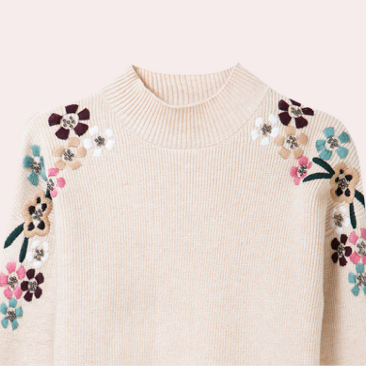 Stylowy sweter damski z kwiatowym nadrukiem - Isabeau-Czerwony-XS-Trend Polska