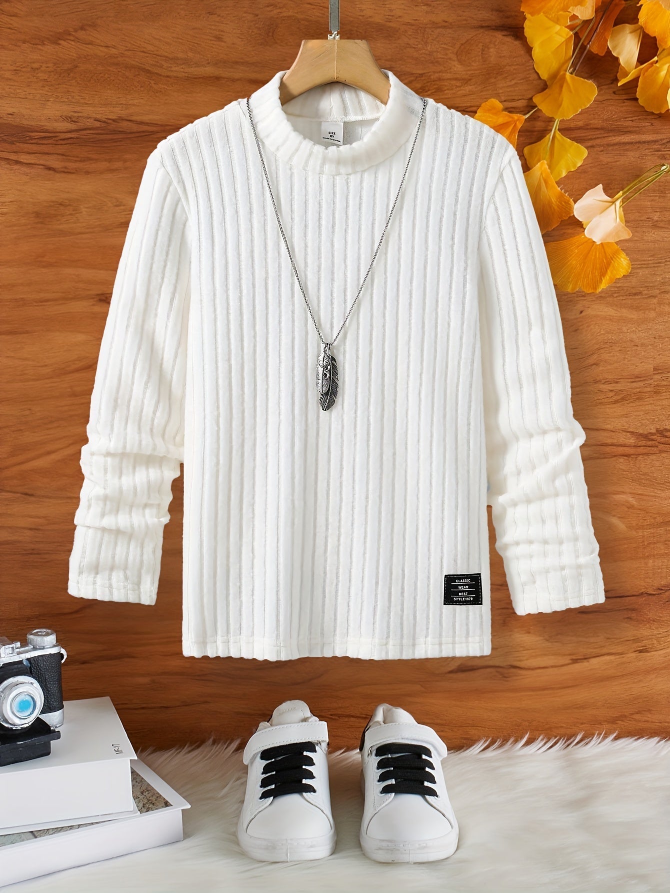 Stylowy sweter dla chłopców Tony – Ciepły i miękki materiał-Biały-8 lata-Trend Polska