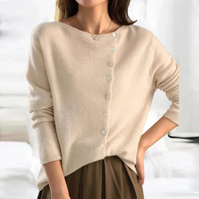 Stylowy Sweter Dziergany dla Kobiet - Leona-Beżowy-S-Trend Polska
