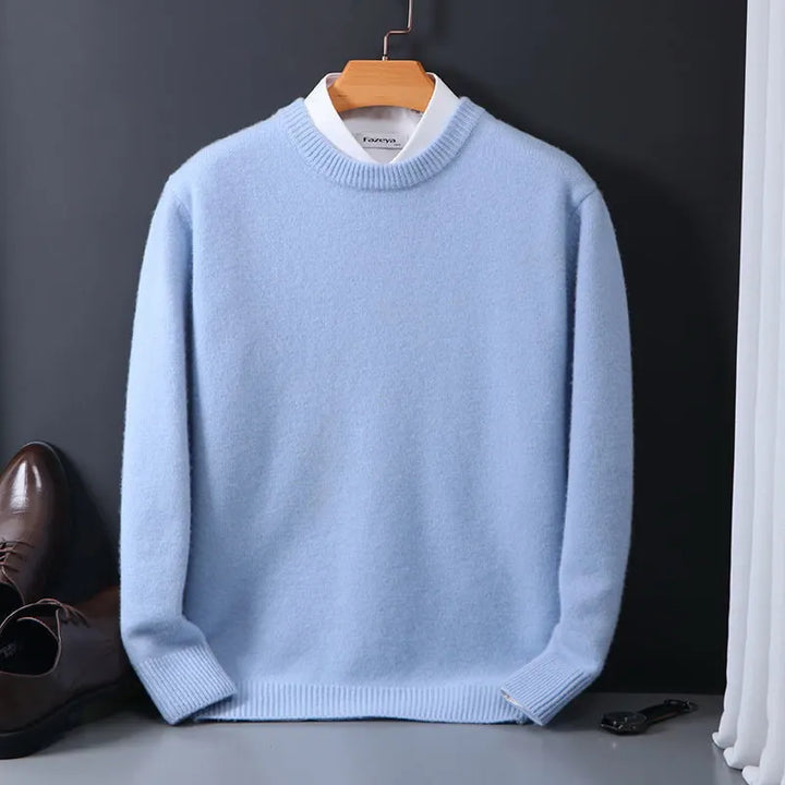 Stylowy sweter męski z kaszmiru - Theo-Jasnoniebieski-M-Trend Polska