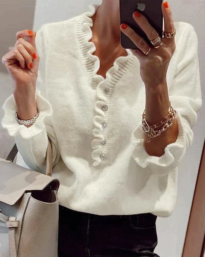 Stylowy sweter z falbankami - Elodie-Biały-S-Trend Polska