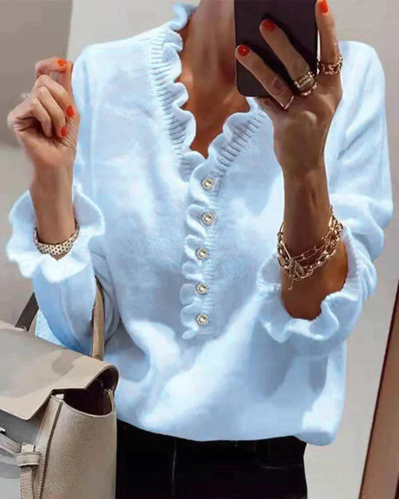 Stylowy sweter z falbankami - Elodie-Jasnoniebieski-S-Trend Polska