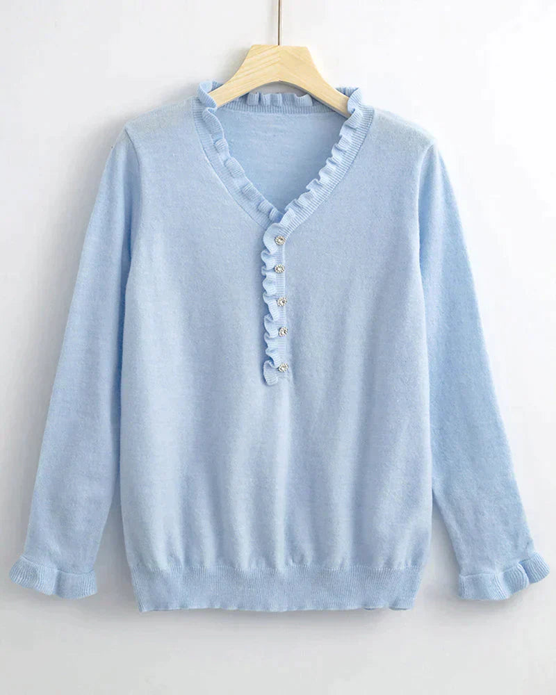Stylowy sweter z falbankami - Elodie-Jasnoniebieski-S-Trend Polska