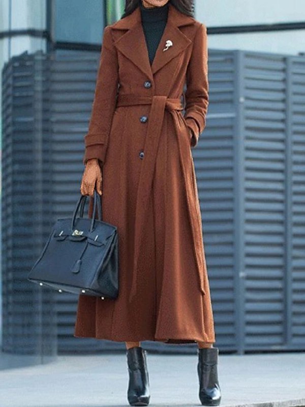 Stylowy wełniany płaszcz damski - Elora-Brązowy-S-Trend Polska