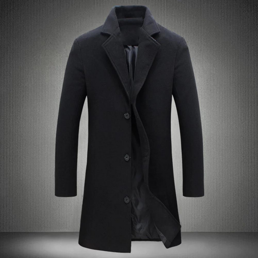 Stylowy wełniany płaszcz męski - Maxwell-Czarny-2XS-Trend Polska