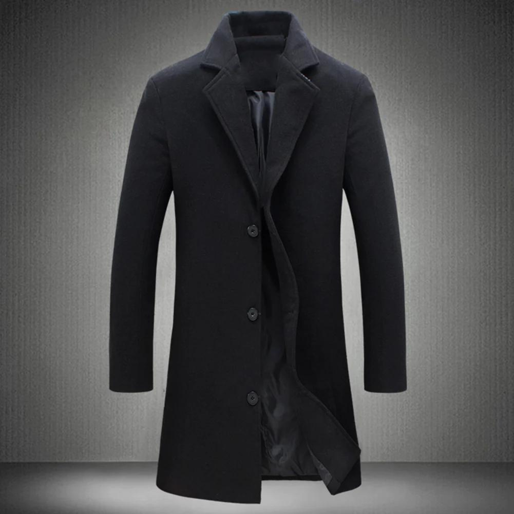 Stylowy wełniany płaszcz męski - Maxwell-Czarny-2XS-Trend Polska