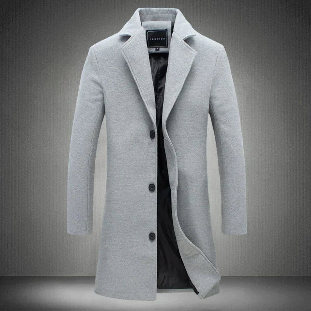 Stylowy wełniany płaszcz męski - Maxwell-Jasnoszary-2XS-Trend Polska