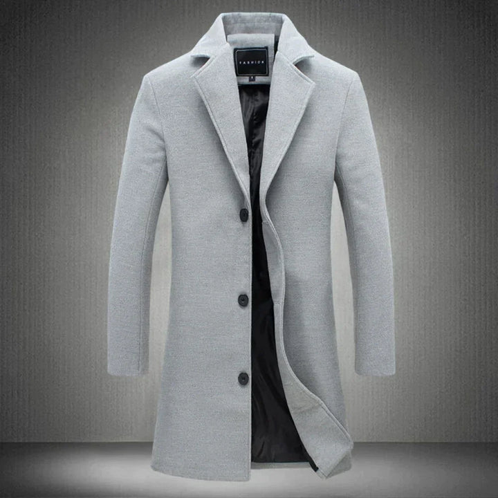 Stylowy wełniany płaszcz męski - Maxwell-Jasnoszary-2XS-Trend Polska