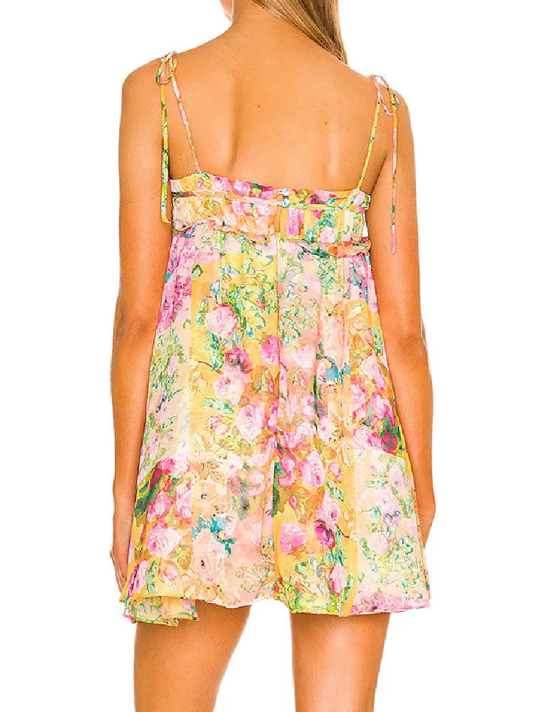 Sukienka boho mini bez pleców z kwiatowym nadrukiem – Juliette-S-Trend Polska