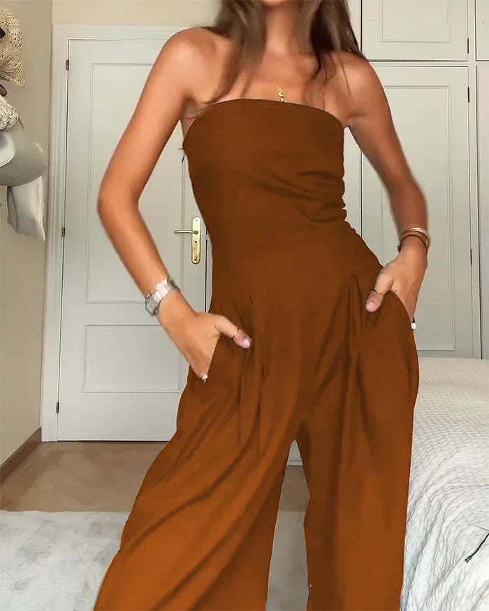 Sukienka damska bez ramiączek i stylowa na każdą okazję – Elina-Brązowy-XS-Trend Polska