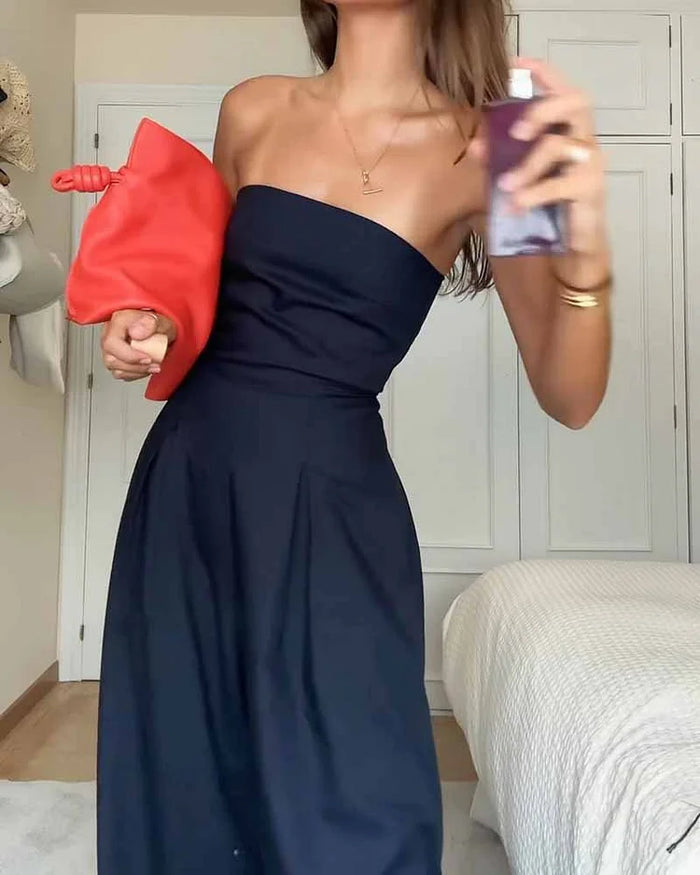 Sukienka damska bez ramiączek i stylowa na każdą okazję – Elina-Brązowy-XS-Trend Polska