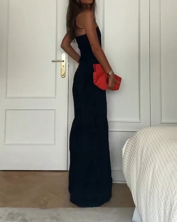 Sukienka damska bez ramiączek i stylowa na każdą okazję – Elina-Brązowy-XS-Trend Polska