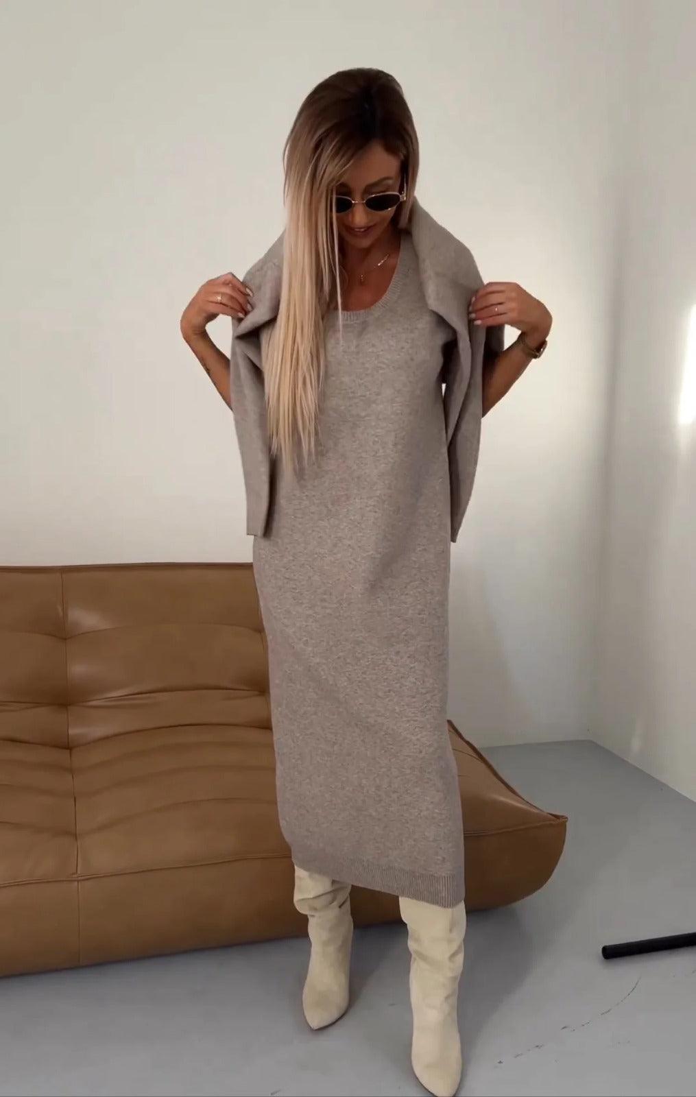Sukienka i sweter – Noémie-Beżowy-XS-Trend Polska