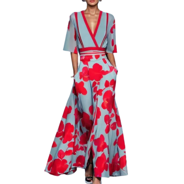 Sukienka letnia - Lola | Luksusowa sukienka z paskiem w talii-Czerwony-S-Trend Polska